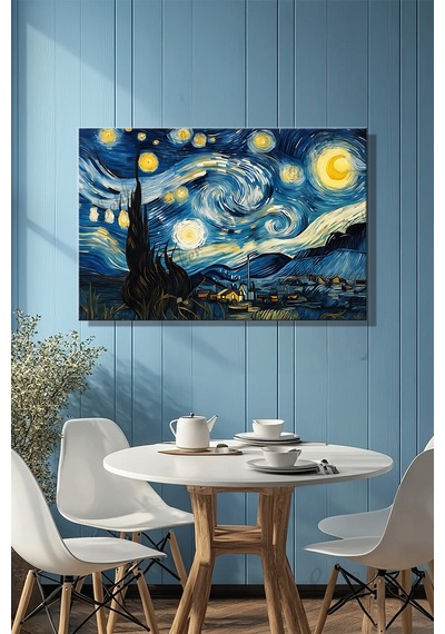 Yatay Kanvas Duvar Tablosu Tekli Salon Mutfak Yatak Odası Ofis Vincent Van Gogh Yıldızlı Gece