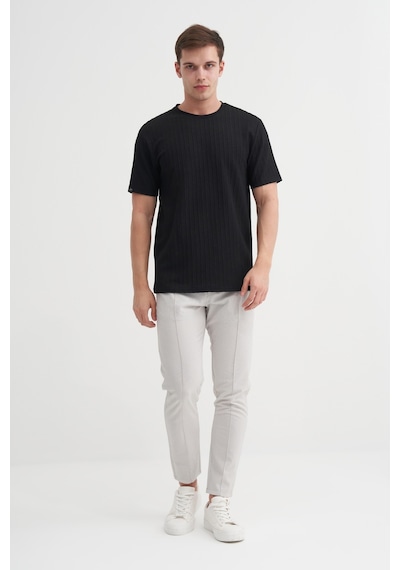Cazador Erkek Bisiklet Yaka Örme Desen T Shirt 40510 Siyah