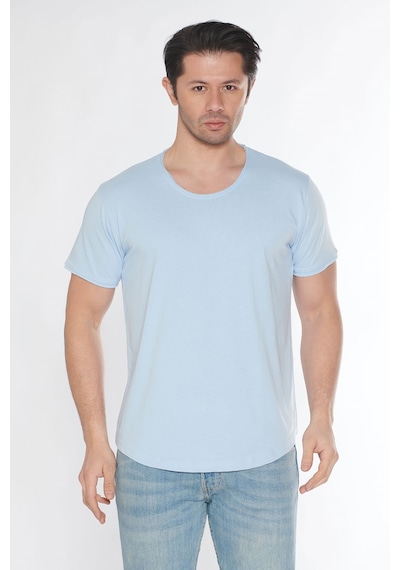 Black Horn Erkek Geniş Yaka %100 Pamuk Salaş T-shirt Açik Mavi