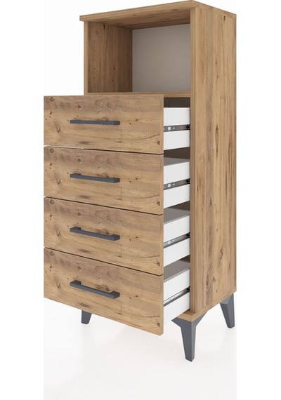 Arges Komodin Tek Raflı 4 Çekmeceli 44x30x106 Çam-çam Çam