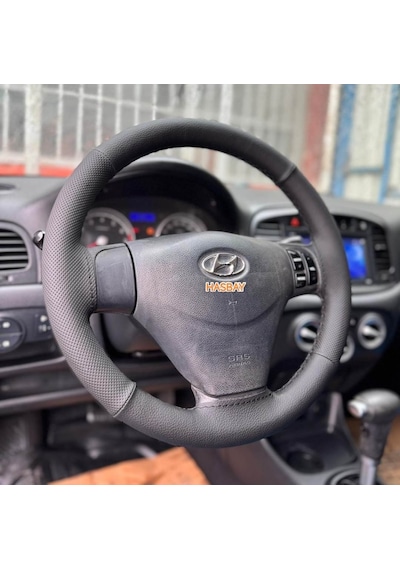 Dikişli Direksiyon Kılıfı Nokta / Siyah Deri Siyah Dikişli Hyundai Accent Era İçin Renkli