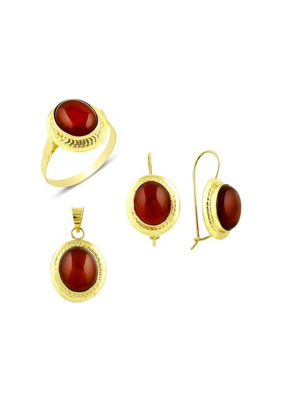 Akik Taşlı Üçlü Set 8.70 Gram 14 Ayar Altın