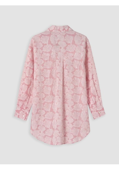 Lcw Modest Pembe Desenli Oversize Kadın Gömlek Tunik