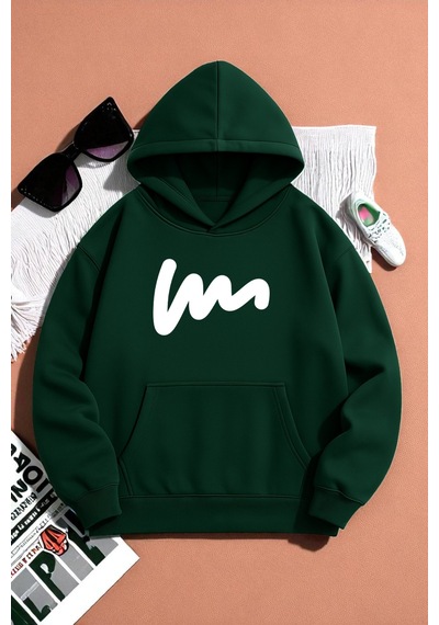 Uyguntarz Unisex W Baskılı Oversize Sweatshirt Yeşil