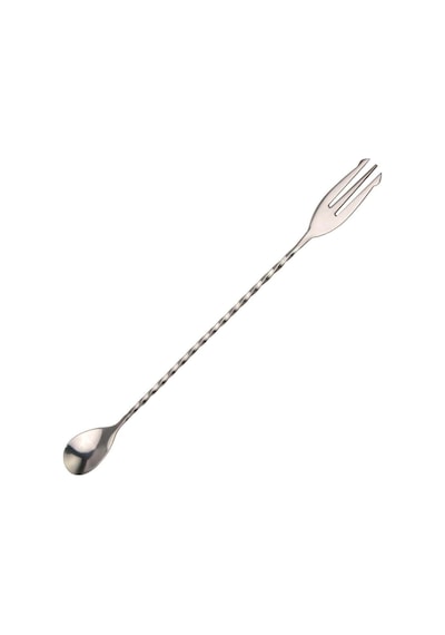 Burgulu Çatallı Bar Kaşığı 33 Cm Kokteyl Karıştırma Kaşığı Gümüş