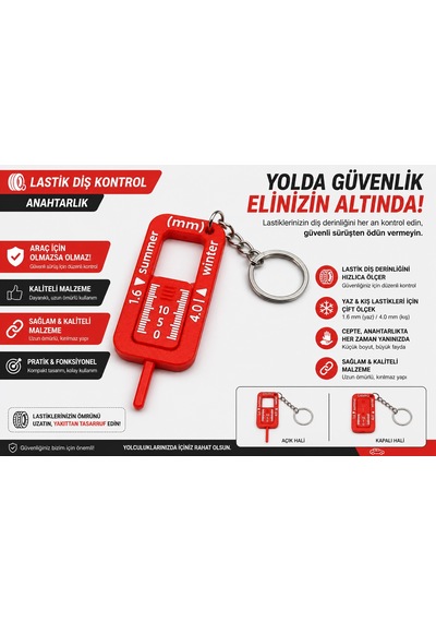 Araç Anahtarlık , Lastik Dişi Ölçen Anahtarlık - Lastik Aparatı Araba Anahtarlığı