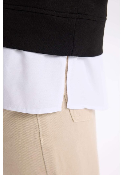 DeFacto Kız Çocuk Relax Fit Bisiklet Yaka Etek Ucu Detaylı Sweatshirt D0703A824AUBK81 Siyah