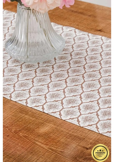 Melisa Damask Baskılı Duck Kumaş Kreme Kahve Runner 40x140 Cm 1419 Kahverengi