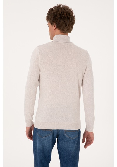 U.S. Polo Assn. Erkek Slim Fit Boğazlı Yaka Taş Basic Kazak 50288884-VR225