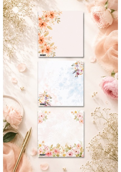 Çiçek Bloknot - 9 9 Cm Ebat- 50 Yaprak - Notepad - Memopad - Çizgisiz Not Kağıdı- To Do List - 3592
