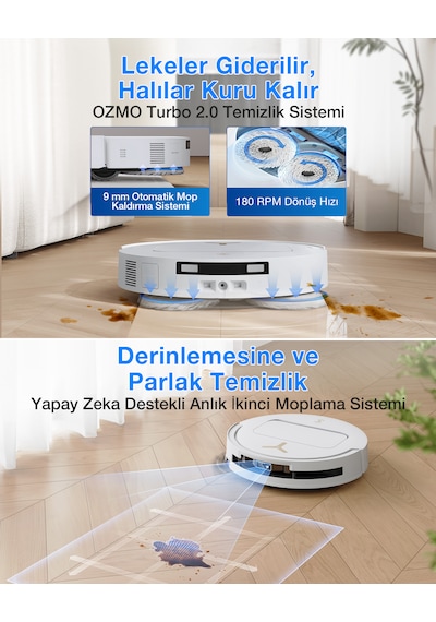 Ecovacs Deebot T50S Pro Omni Robot Süpürge 25.000 Pa Emiş Gücü Beyaz