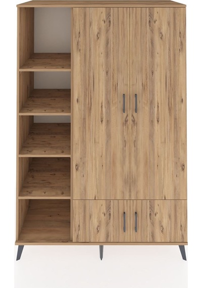 Kronos Dolap 6 Raflı 4 Kapaklı Tek Askılı 132x59x195 Çam-çam/çam Çam