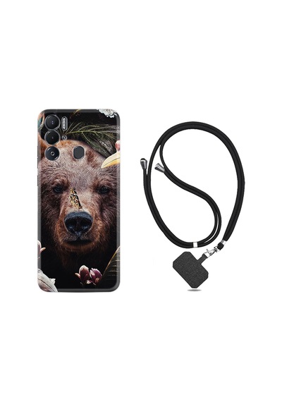 Tecno Pova Neo Kılıf İpli Boyun Askılı Desenli Silikon Flowers Bear 1337