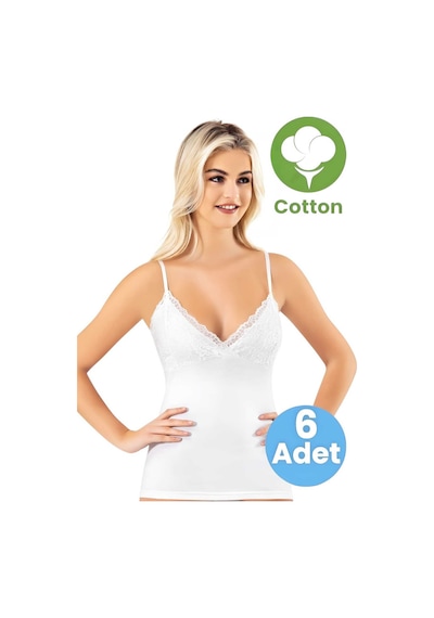 Tezzgelsin Kadın 6'lı İp Askılı Dantelli Atlet Beyaz