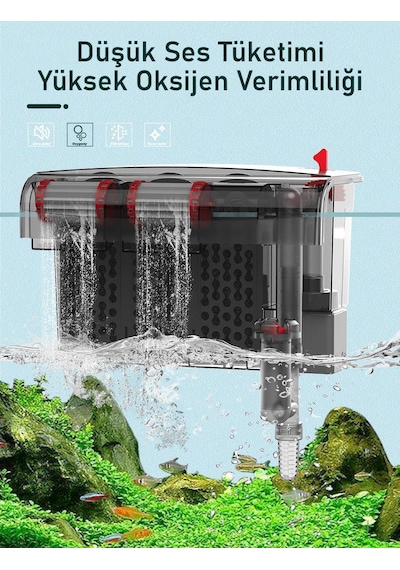 Valkyrie Askılı Akvaryum Şelale Filtre 10w 800 L/h 6 Lı Filtre Yüzey Temizleyici