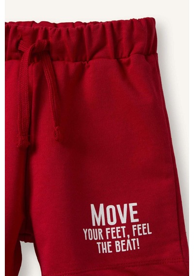 Defacto %100 Pamuk Regular Fıt Slogan Baskılı Sweatshirt Kumaşı Şort Erkek Bebek G8420a526smrd79 Kırmızı-rd79