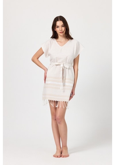 Mulberry Katya Plaj Elbisesi Tunik Pareo %100 Pamuk Bej