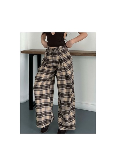 Asur Boutique Asur Butik Kadın Fular Detaylı Ekose Pantolon Bej