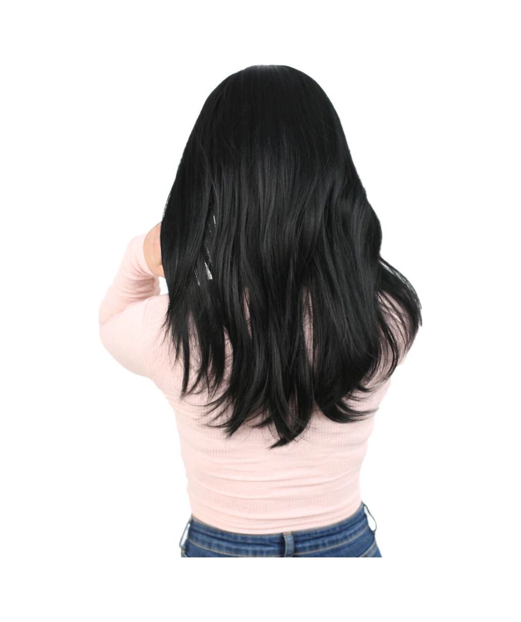 Düz Perçemli Orta Boy Fiber Sentetik Peruk / Siyah - Zmff-713761 Renkli