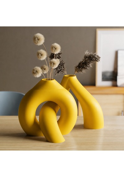 3d Baskı Interlocking Vazo - İç İçe Geçen Dekoratif Vazo-sarı Çok Renkli