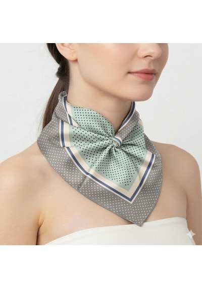 Tarzını Seç Gri Şerit Puantiyeli Fular / Bandana / Aksesuar 48x48 Cm