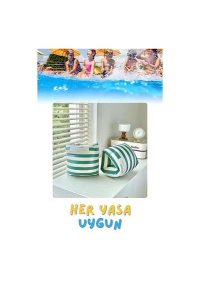 Yeşil Çizgi Desen Her Yaşa Uygun Yürüyen Kolluk, Şişme Deniz Havuz Yüzme Kolluğu, Yüzme Ekipmanları Yeşil