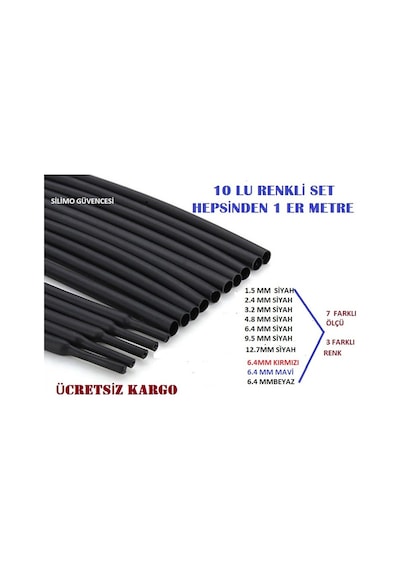 10 Lu Renkli Set Isıyla Daralan Makaron Kablo Seti 10 Çeşit 1 Er N11.2436