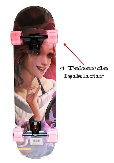 Işıklı Silikon Teker Profesyonell Zımparalı Holigram Kaykay Pembe