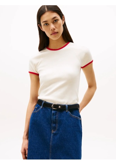 Tommy Hilfiger Contrast Rınger Tee Kadın Beyaz T-shirt
