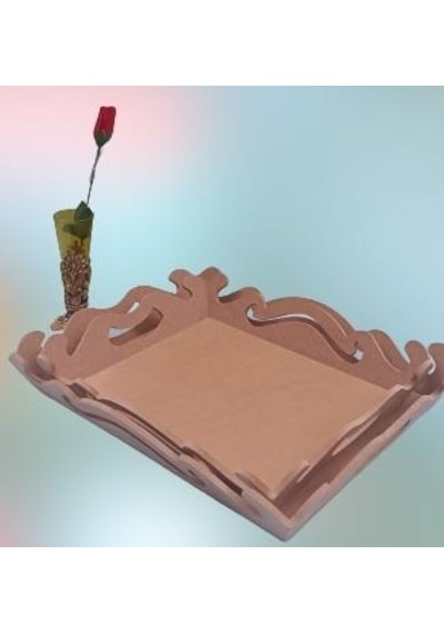 Hobi Dekoratif Model Öymalı Dalga Tepsi Takımı Ahşap HAM MDF El Yapımı