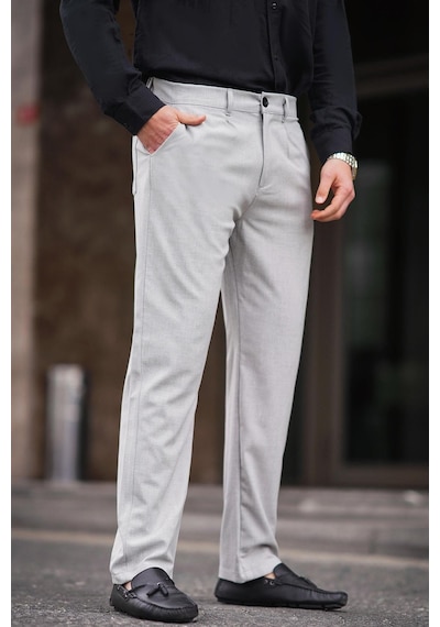 Madmext Gri Regular Fit Düz Kesim Yan Cepli Erkek Pantolon 6540-gri Gri