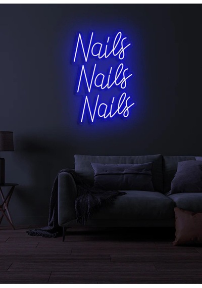 Nails Nails Nails Yazılı Neon Tabela Mavi