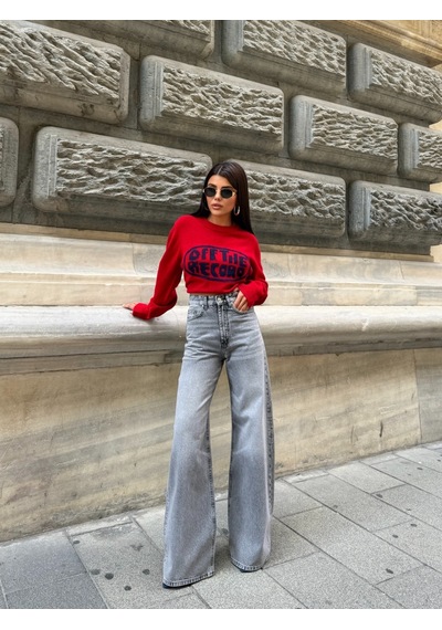 Out Of Standart Kadın Extra Wide Leg Yüksek Bel Geniş Paça Jean Pantolon Antrasit
