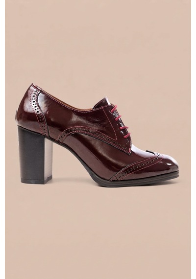 Analin Shoes Kadın Hakiki Deri Bağcıklı Oxford Topuklu Ayakkabı Bordo