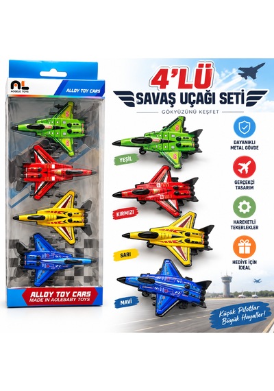 4 Lü Metal Savaş Uçağı Seti Alaşımlı Oyuncak Uçaklar