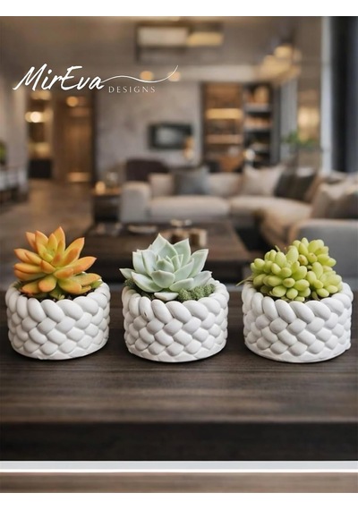 Tr 3'lü Mini Saksı Seti 5 Cm El Yapımı Dekoratif Beton Saksı Küçük Sukulent Saksısı, Masa & Raf Dekoru, Diğer