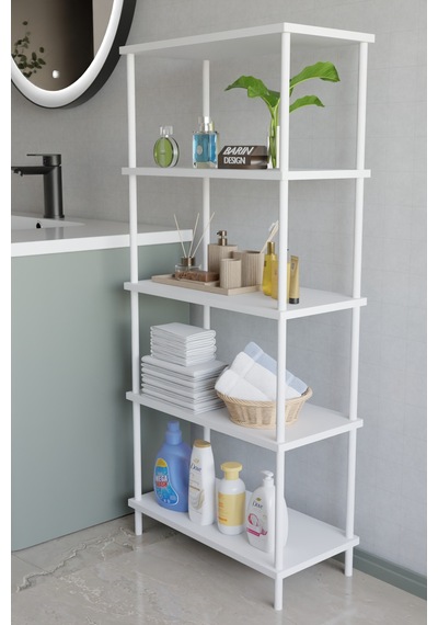 5 Katlı Çevir Kur Metal Gövdeli Banyo Rafı Çok Amaçlı Düzenleyici Organizer Stand Banyo Dolabı Beyaz