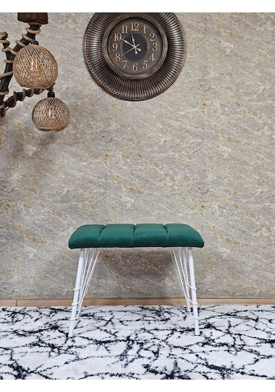 Zafir Metal Beyaz Tel Ayaklı 60 Cm Puf Bench - Puf - Bench - Oturak - Mutfak Oturağı - Antre Oturağı Yeşil