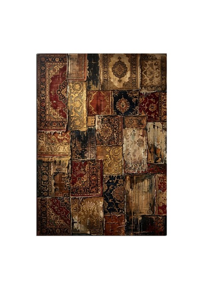 Patchwork Eskitilmiş Halı Desenleri Tablosu Dekoratif Kanvas - Mdf Ahşap Tablo Çok Renkli