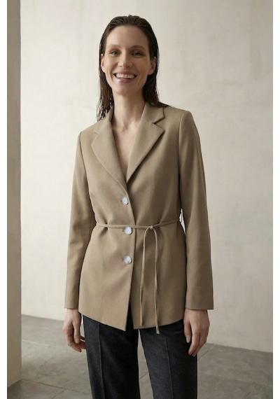 Hiccup My Fashıon Kemerli Krep Blazer Ceket Deve Kahvesi