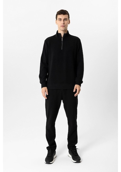 Backandbond Siyah Regular Fit Dik Yaka Yarım Fermuarlı Sweatshirt