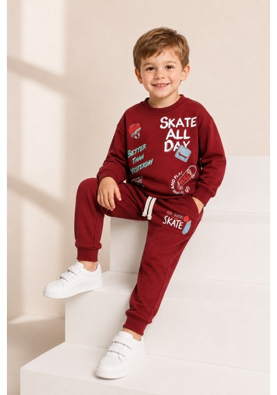 Ahengim Erkek Çocuk Kaykay Baskılı Sweatshirt Eşofman Altı 2 Li Takım 1-4 Yaş Ak115 Kırmızı Ahengim Erkek Çocuk Kaykay Baskılı Sweatshirt Eşofman Altı 2 Li Takım 1-4 Yaş Ak115 Kırmızı
