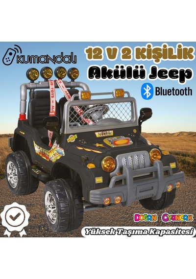 Kumandalı Çift Kişilik Mega Akülü Araba Siyah - 12 Volt İki Kişilik Akülü Araba Akülü Jeep - Mega Of