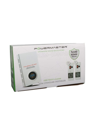 Powermaster Slım-1000 Otomatik 1000va Kombi Voltaj Regülatörü İngiliz Fişli Ve Evrensel Çoklu Soketli Diğer
