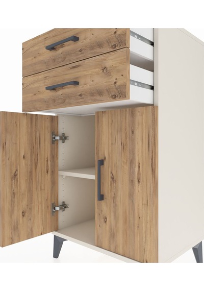 Hyperion Komodin Tek Raflı 2 Çekmeceli 2 Kapaklı 60x44x106 Aytaşı-çam Aytası