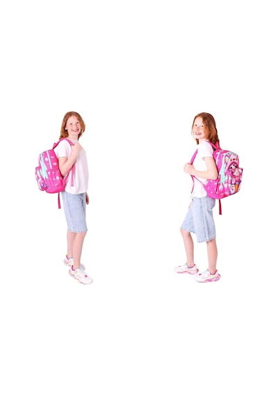 Kaukko Kids Dört Bölmeli Okul Çantası + Beslenme +kalemlik Seti Dondurma Yiyen Kedi - Kız Çocuk - Pembe Pembe
