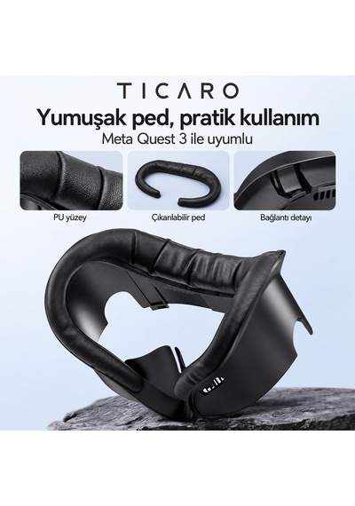 Tıcaro Meta Quest 3 İle Uyumlu Pu Yüz Pedi Ve Arayüz Çerçevesi, Siyah
