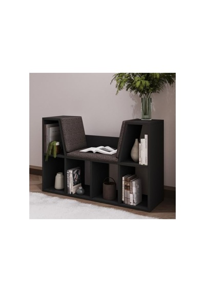 Minimalist Tasarımlı Minderli Kitaplık - 103 Cm Yükseklik Abanoz - Beyaz Minimalist Tasarımlı Minderli Kitaplık - 103 Cm Yükseklik Abanoz - Beyaz