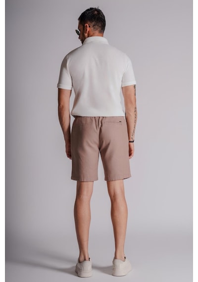 Braccas Erkek Yandan Cepli Beli Lastikli Keten Dokulu Relaxed Fit Jogger Şort Vizon Vizon