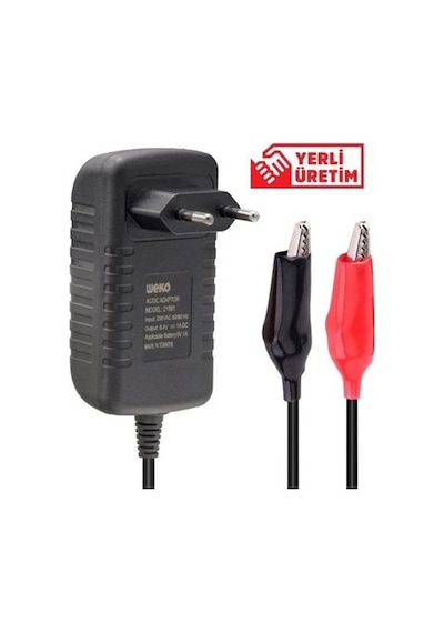 Weko 8.4 Volt - 1 Amper Krokodil Uçlu Kırmızı Yeşil Ledli Yerli Üretim Akü Şarj Cihazı